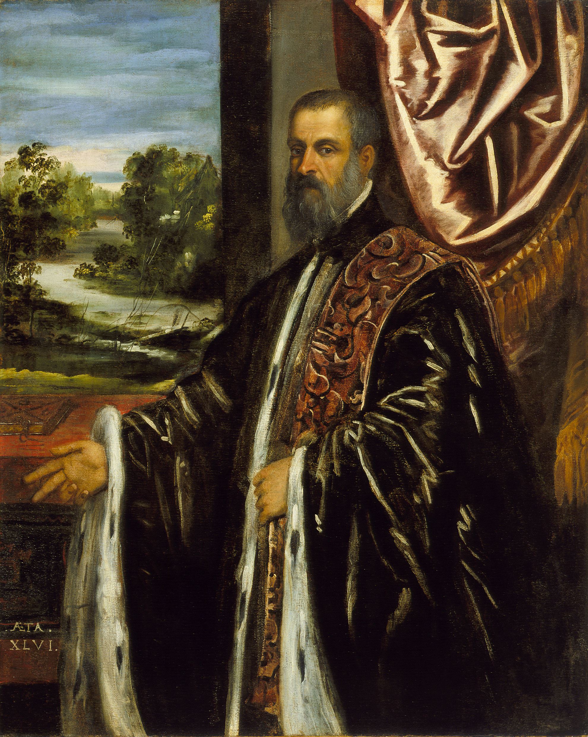 Jacopo Tintoretto, Ritratto di Marino Grimani, Los Angeles, Los Angeles County Museum of Art, 1578, olio su tela, 146 x 118,1 cm. Public domain